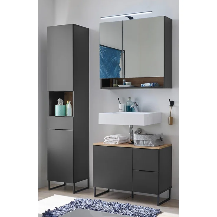 Badezimmer-Set >Denver< (3-tlg.) in schwarz matt / Evoke Eiche Dekor - 140x195x35 (BxHxT) – Bild 1