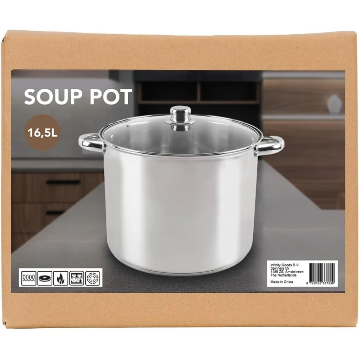 Brixy Suppentopf Stampftopf - Glasdeckel - 16,5L - 30 CM - Induktion Gas Keramik - Spülmaschinenfest - Edelstahl – Bild 11
