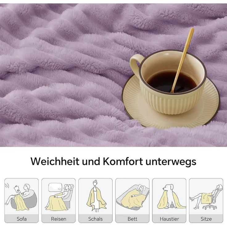 BEDELITE Kuscheldecke Flauschig Decke Klein - weiche Flanell Decken Lavendel 125x150 für Sofa, Deko Streifen Cord Fleecedecke als Sofaüberwurf für Wohnzimmer, Throw Blanket Wide Use – Bild 3