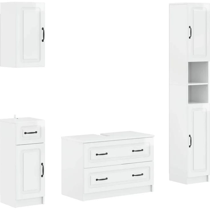 vidaXL 4-teiliges Badezimmer-Schrank-Set UTRECHT Hochglanz Weiß 3417976 – Bild 1