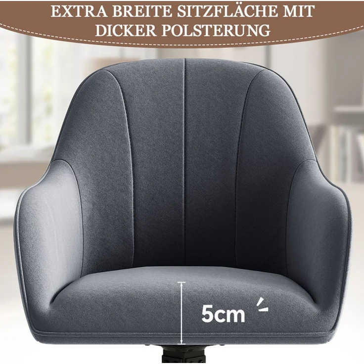 Hawthyhome 4-Fußstuhl Esszimmerstuhl drehbar mit Armlehne, 360° Drehfunktion, ergonomische Sitzschale mit weicher Polsterung, Samtbezug, stabiles schwarzes Metallgestell, moderner Küchenstuhl für Esszimmer, Wohnzimmer, Büro & Homeoffice, Dunkelgrau – Bild 3