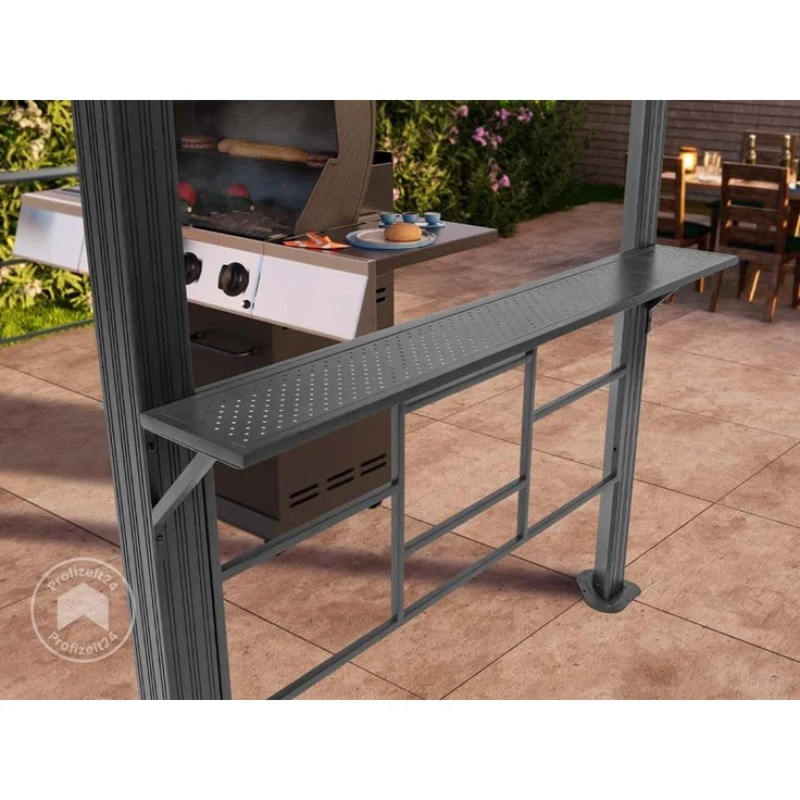 TOOLPORT Grillpavillon 2,8x1,8 m mit Stahldach Wasserdicht UV-beständig inkl. 2 praktischen Seitenablagen in anthrazit – Bild 7