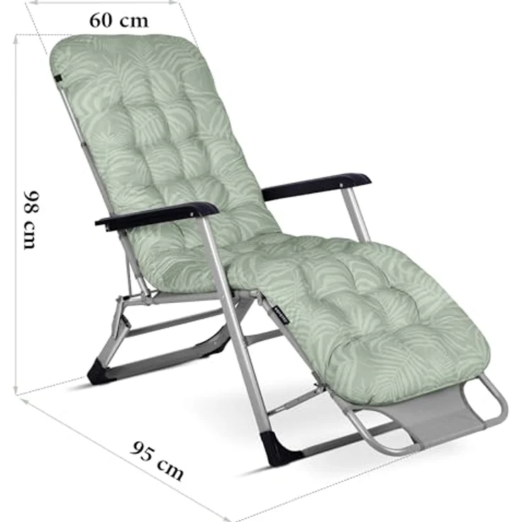 Sofotel Sonnenliege Klappbare Gartenliege Bis 120 kg Liegestuhl mit Kissen und Kopfstütze Grau Grün ChillWell Luxury 2 Stück – Bild 4