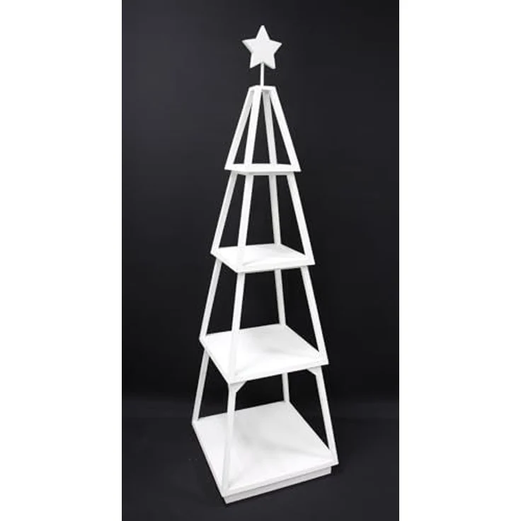 Dekoleidenschaft Standregal Dekotanne "Shabby White" aus Holz, weiß, Pyramide mit 4 Ebenen, 175 cm, hoch, Regal für Wohnzimmer, Küche & Bad, Weihnachtsbaum Alternative – Bild 3