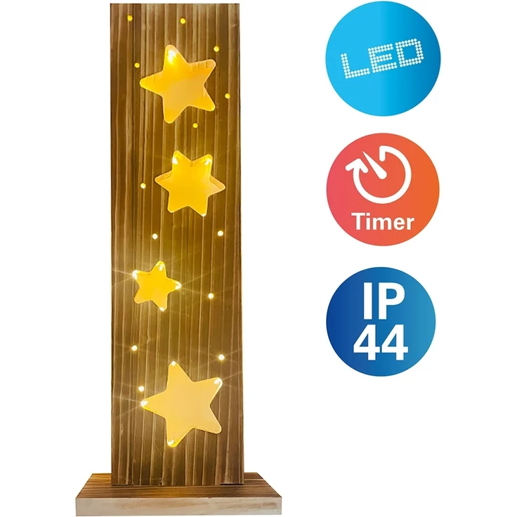 LED Weihnachtsleuchte Sternenmotiv, Holz, Timer, H 60 cm – Bild 6