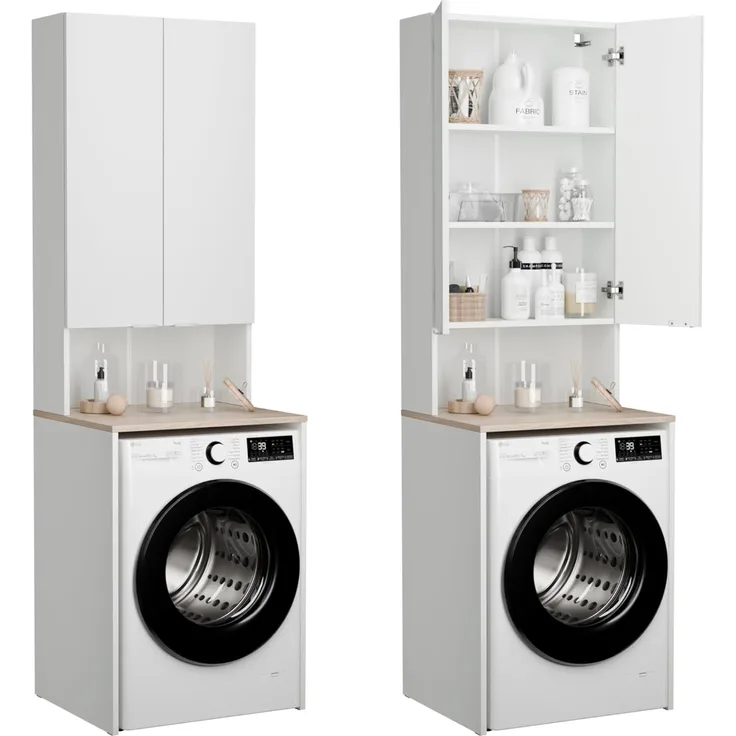 Platan Room Waschmaschinenumbauschrank Badschrank LORA Waschmaschinenschrank Badezimmer Hochschrank 210 x 65 x 50 cm