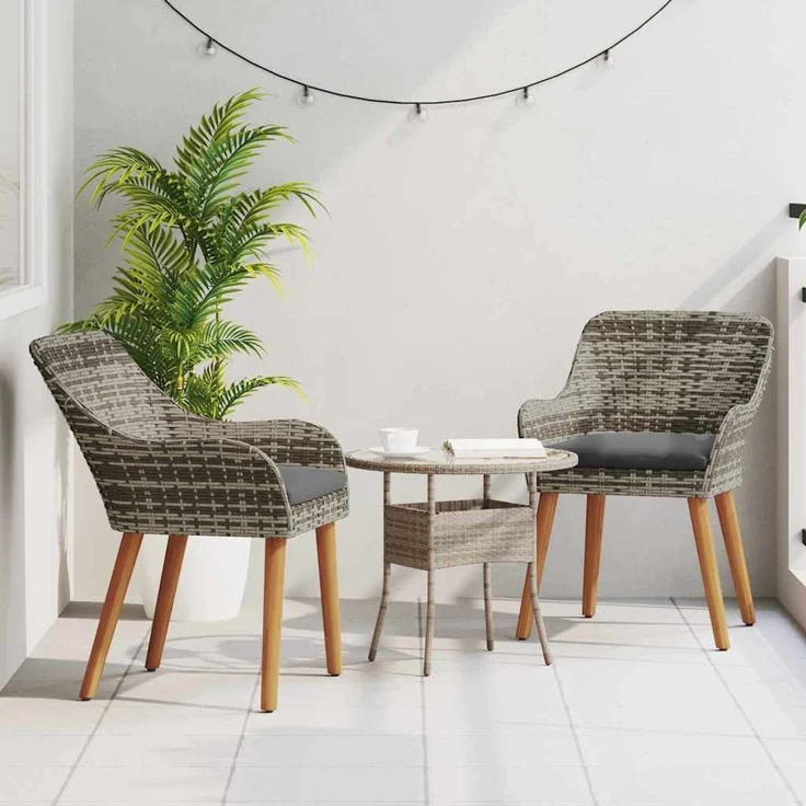 Gartenstuhl EGOS 2er Set Poly-Rattan 62,5x55x82 cm mit Polster Grau | Gartenstuhl Rattan Outdoorstühle Balkonstühle – Bild 4