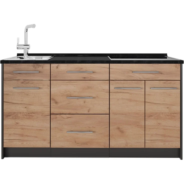 Küchenblock Fame-Line Goldkraft Eiche/Anthrazit 150 cm, AP Anthrazit Vicco – Bild 1