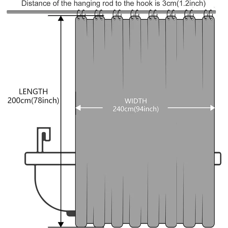 Duschvorhang Überlänge Antibakteriell Wasserdicht Weiß Dunkelblau 240x200cm – Bild 6