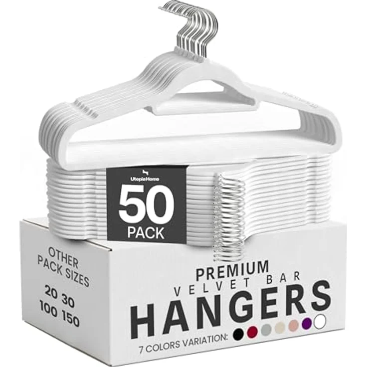 Utopia Home - Premium Kleiderbügel aus Samt (Weiß, 50er-Pack) – Bild 1