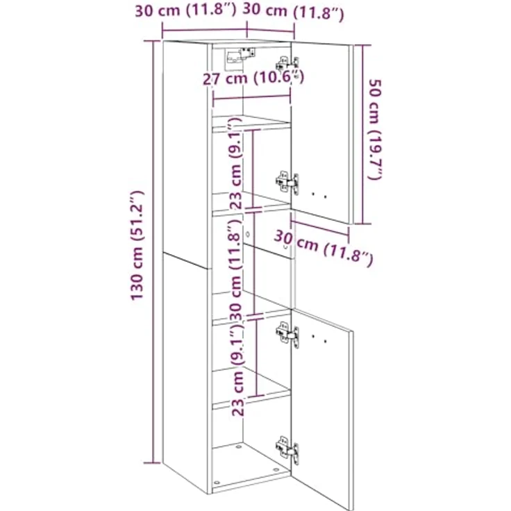 vidaXL Badezimmerschrank mit Tür Schwarz Eichen-Optik 30 x 30 x 130 cm 862532 – Bild 4