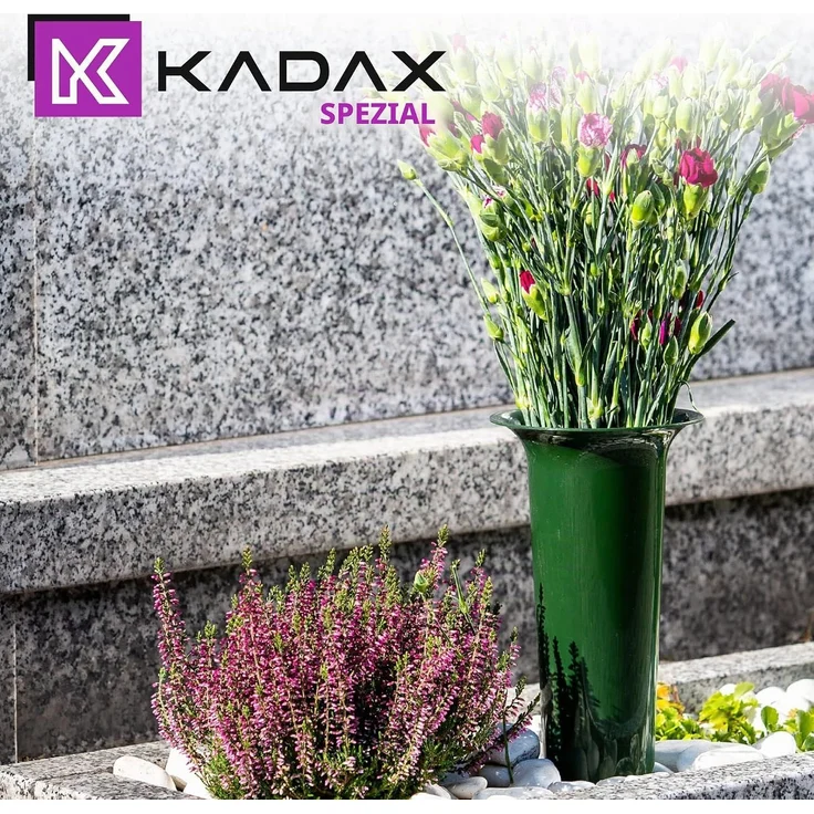 KADAX Vase, Fläschchen für Friedhof, angetriebener Grabstein, 23 cm, Grabstein für Blumen, Grün – Bild 8