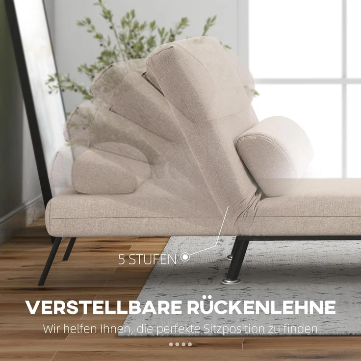 HOMCOM Sessel mit Bettfunktion, Rückenkissen (Klappbett mit Bettfunktion, 1-St, Schlafsessel), für Schlafzimmer, Beige, 75cm x 70cm x 75cm – Bild 4