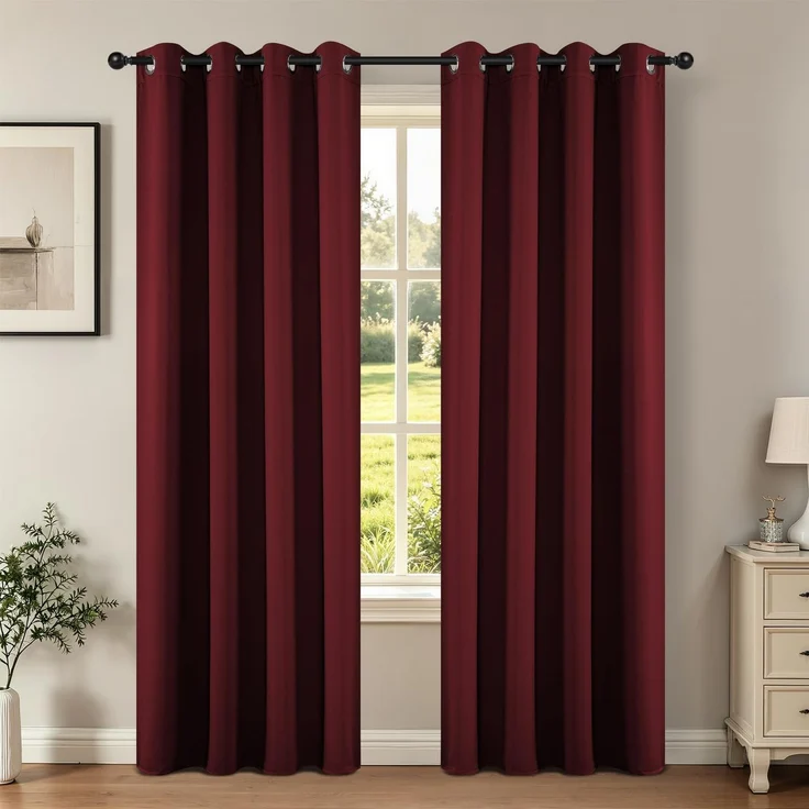 Joydeco Verdunkelungsvorhänge, 304,8 cm lang, 2 Paneele, wärmeisoliert, lange Vorhänge, 2 Burgunderrot, Raumverdunkelungsvorhänge für Schlafzimmer, Wohnzimmer, Fenster (B 132 x L 305 cm, Burgunderrot)
