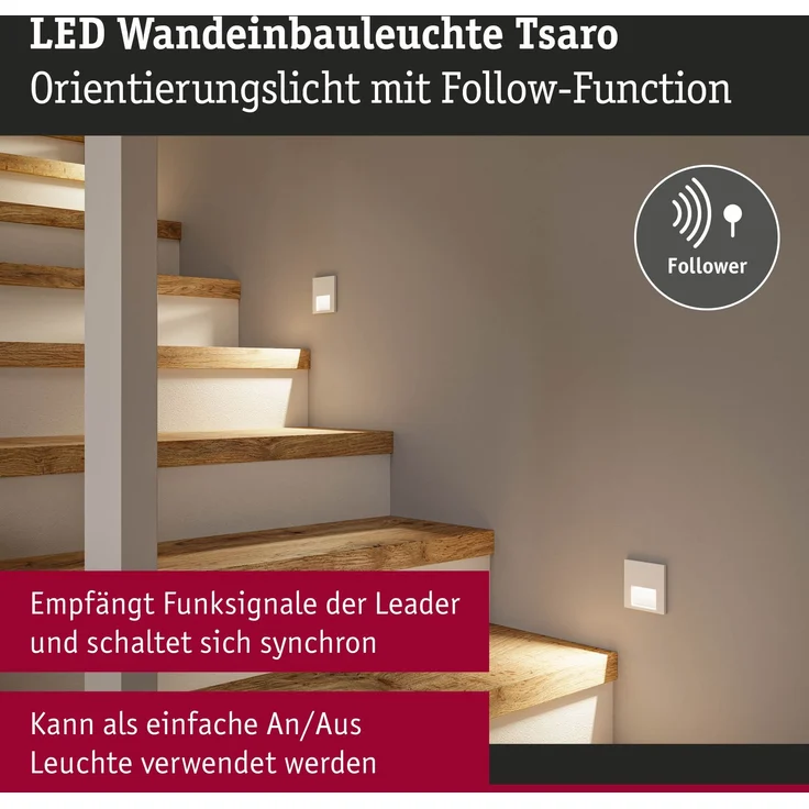LED Wandeinbauleuchte Tsaro eckig 80x80mm 1W 80lm 230V 2700K Weiß matt – Bild 2