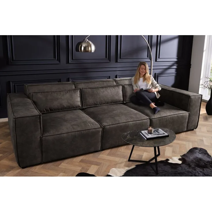 riess-ambiente 3-Sitzer BOSSA NOVA 260cm antik dunkelgrau, Einzelartikel 1 Teile, Wohnzimmer · Microfaser · inkl. Kissen · Modern Design