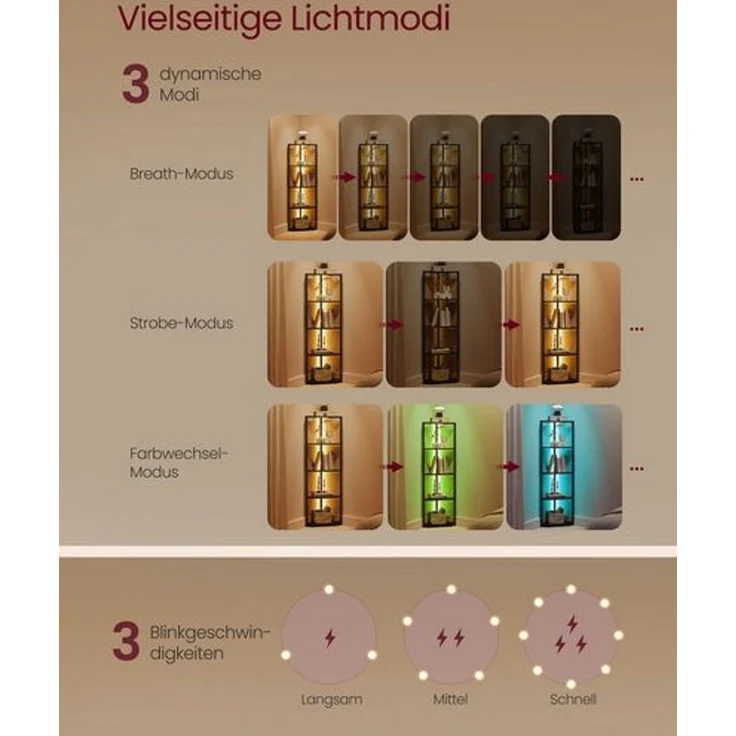 VASAGLE Eckregal 5 Ebenen, Bücherregal mit einstellbarer LED-Beleuchtung – Bild 4