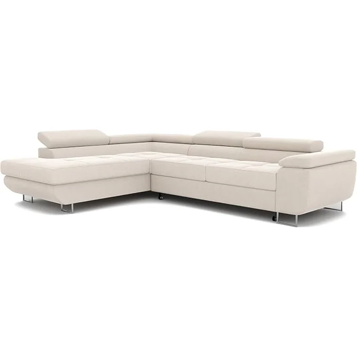 Idohome Ecksofa mit Schlaffunktion und Bettkasten, Verstellbare Kopfstützen, Stoff Monolith, mit Schlaffunktion und Bettkasten, Ausrichtung links, Gesteppte Oberfläche, Creme, 274x203 cm – Bild 1