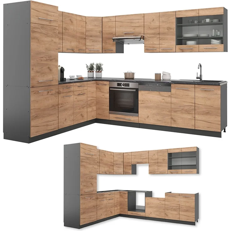 Eckküche Fame-Line Goldkraft Eiche/Anthrazit 287 x 227 cm, AP Eiche Vicco – Bild 6