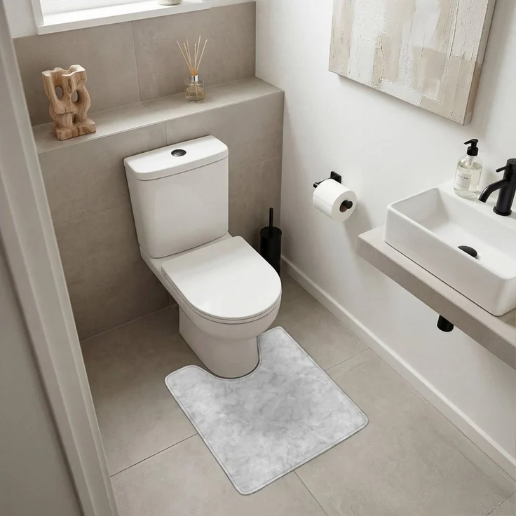 OnlyWow WC-Vorleger Grau - Marmor - Matt, Höhe 10 mm, Polyester, U-Form, Vorleger mit Ausschnitt, Toilettenvorleger, Toilettenteppich – Bild 2