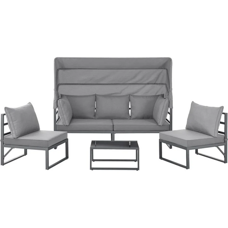 SVITA Gartenlounge-Set MAUI, (4-tlg), Outdoor-Möbelset mit Dach, Stahlgestell, Grau – Bild 3