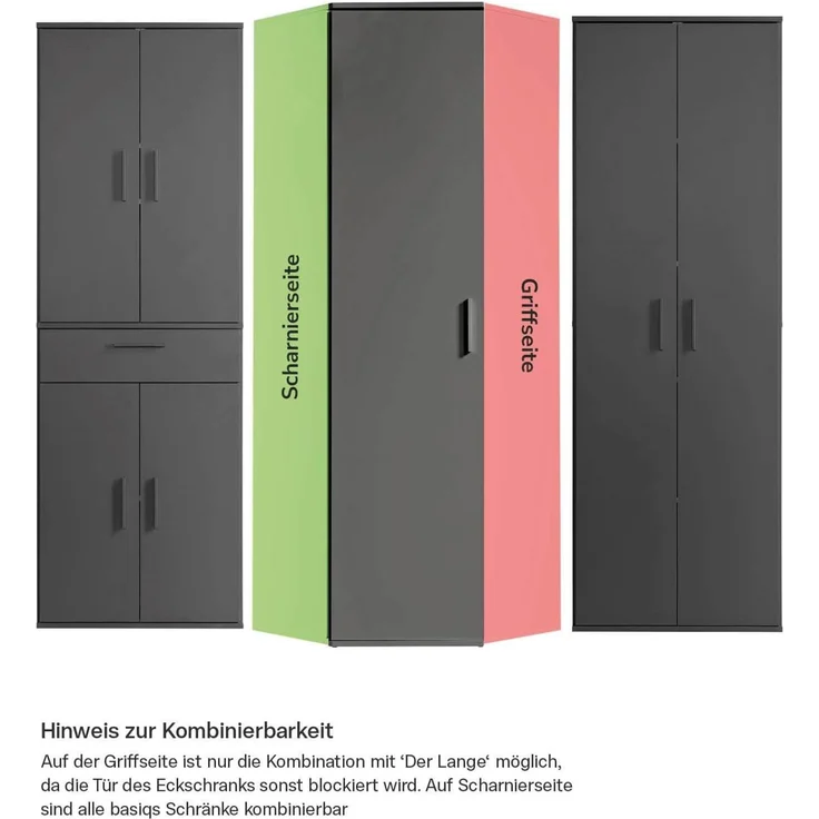 mokebo® Eckschrank in Grau BZW. Schwarz Matt aus Holz 'Der Lange' moderner Mehrzweckschrank für Flur, Schlafzimmer und Wohnzimmer, Schrank & Haushaltsschrank | 64 x 180 x 64 (B/H/T in cm) | Anthrazit – Bild 6