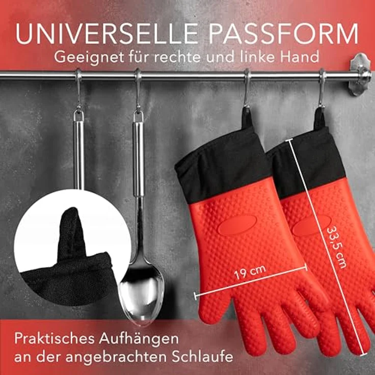 AVANA Topfhandschuhe Silikon Ofenhandschuhe Hitzebeständige Kochhandschuhe Handschuhe, Anti-Rutsch, weiches Baumwoll-Innenfutter, bis 250°C – Bild 3