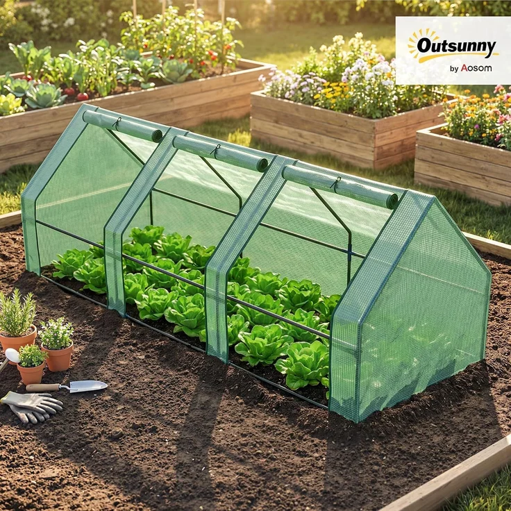 Outsunny Gewächshaus, PE, Stahl, Grün, 270L x 90B x 90H cm – Bild 2
