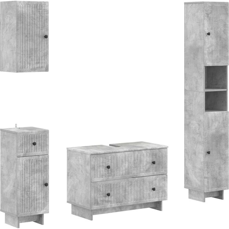 vidaXL 4-teiliges Badezimmer-Schrank-Set EDE Betongrau Holzwerkstoff 3417903 – Bild 2