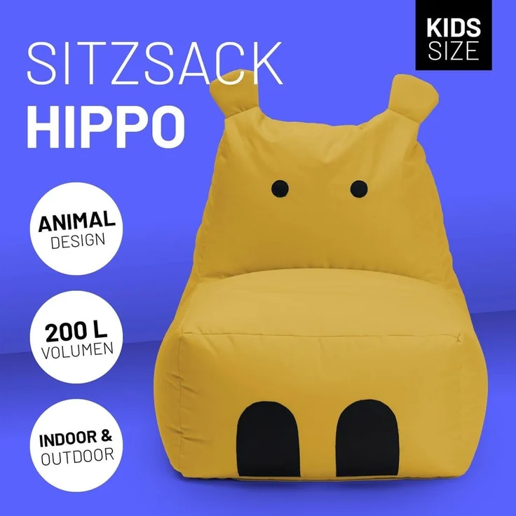 LUMALAND 'Animal Line Hippo' Kindersitzsack, indoor & outdoor, Polyester senfgelb, 200 l – Bild 2
