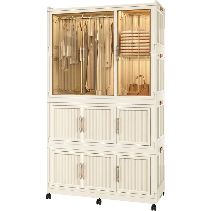 Kleiderschrank aus Kunststoff, faltbar mit 9 Magnettüren, 92x45x158 cm, Cremeweiß – Bild 7