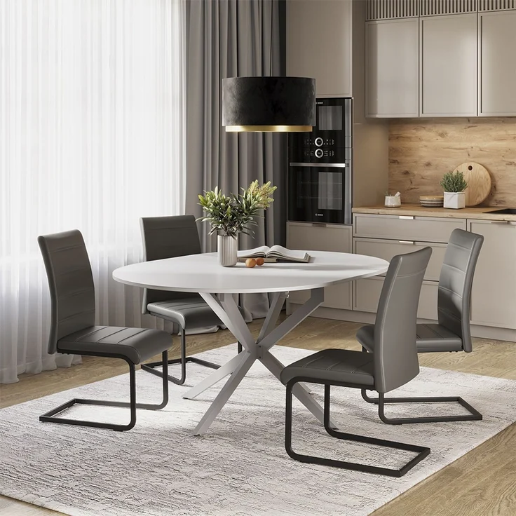 Esstisch-Set Loyd Weiß/Grau 120 x 120 cm mit 4 Esszimmerstühlen, Grau Vicco – Bild 3