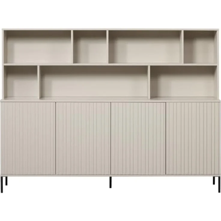 Wandschrank Gravure aus Kiefernholz, skandinavisches Design, hellgrau Dust, Push-to-Open-System – Bild 1