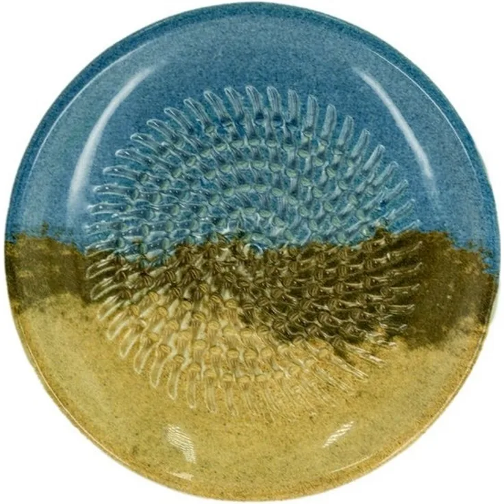 Kaladia Multireibe Reibeteller in Blau & Braun - Strand - zum Zerkleinern von Zutaten, Keramik, handbemalte Küchenreibe aus Keramik - Made in Spain