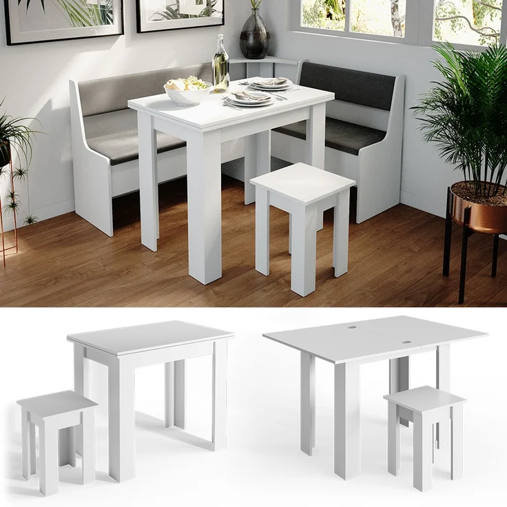 Esstisch mit Stuhl Roman Weiß 90 x 60 cm Vicco – Bild 2