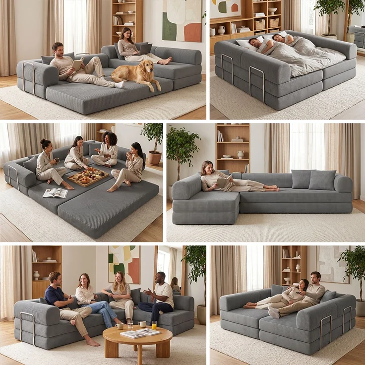 skølm 'Lofn' Modulares Sofa 4 Sitzer, 300x200 cm, Vollschaumcouch mit Metallgestell, Cord dunkelgrau, Schlafsofa vakuumverpackt, kein Aufbau erforderlich – Bild 4