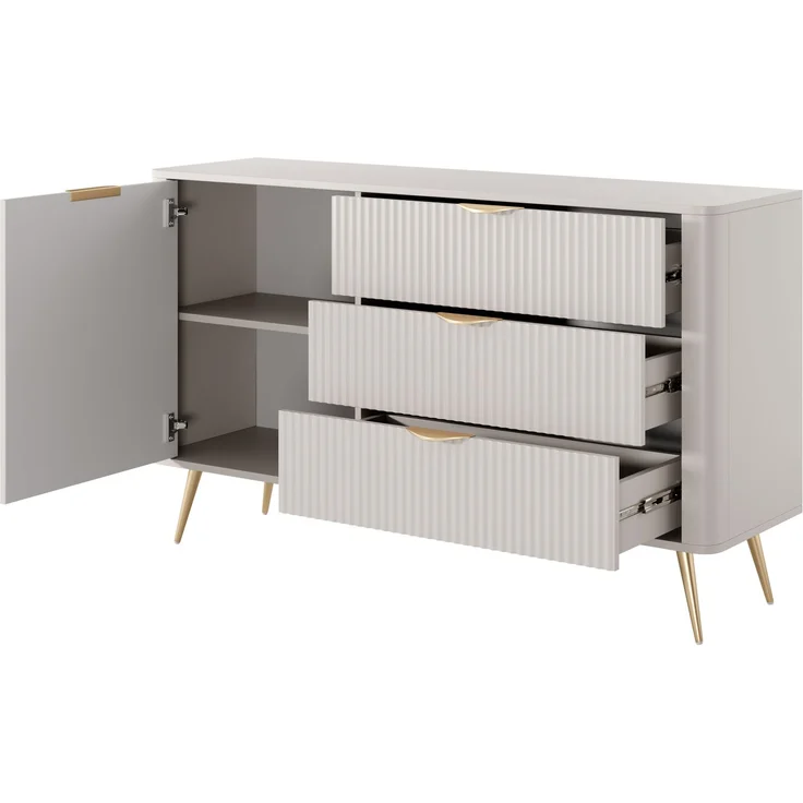 AX LIVING Modern Schubladen Sideboard Vespasia 138 T3S – 138,2cm Beige – Bild 5
