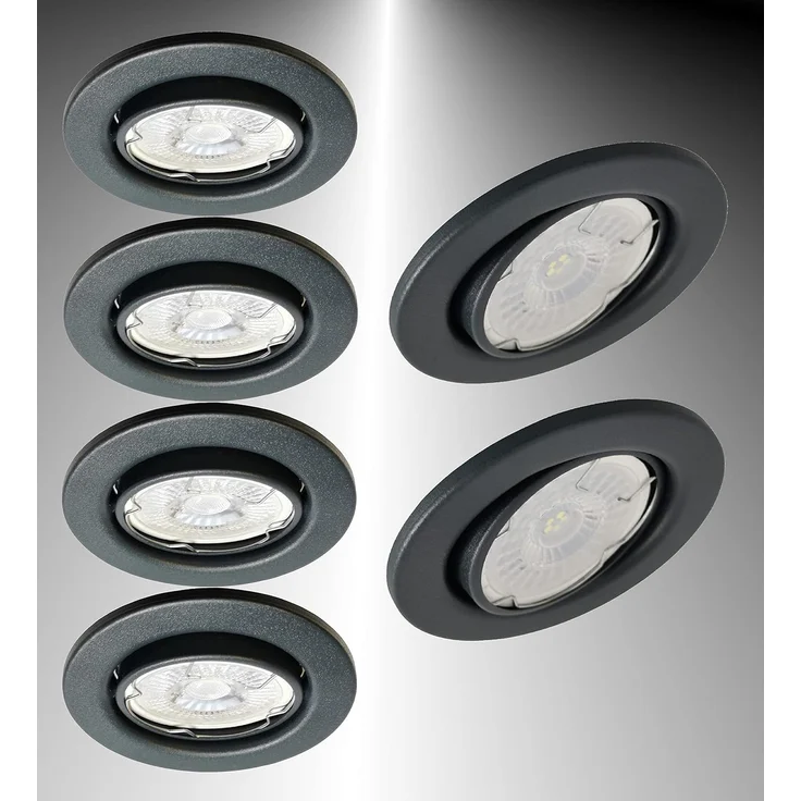 TRANGO LED Einbauleuchte, 6er Set 6729-061MCOB LED Einbaustrahler in Anthrazit matt schwenkbar inkl. 6x 5 Watt 3000K warmweiß Ultra Flach LED Modul, Einbauspots, Deckenstrahler, Badleuchte, Deckenleuchte, Deckenspot, Downlight