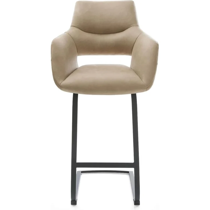 Barstuhl Yago-Flex Mikrofaser Beige Vintage Freischwinger Flach Metall Schwarz Taschenfederkern – Bild 3