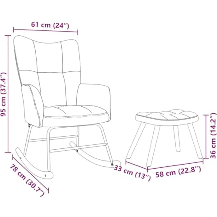 vidaXL Schaukelstuhl mit Fußhocker Creme Stoff 4016807 – Bild 3