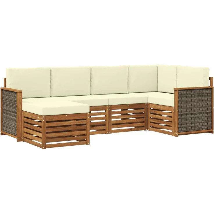 vidaXL Outdoor-Sofagarnitur 6 stk. 5-Sitzer Natur und Creme 3384556 – Bild 2