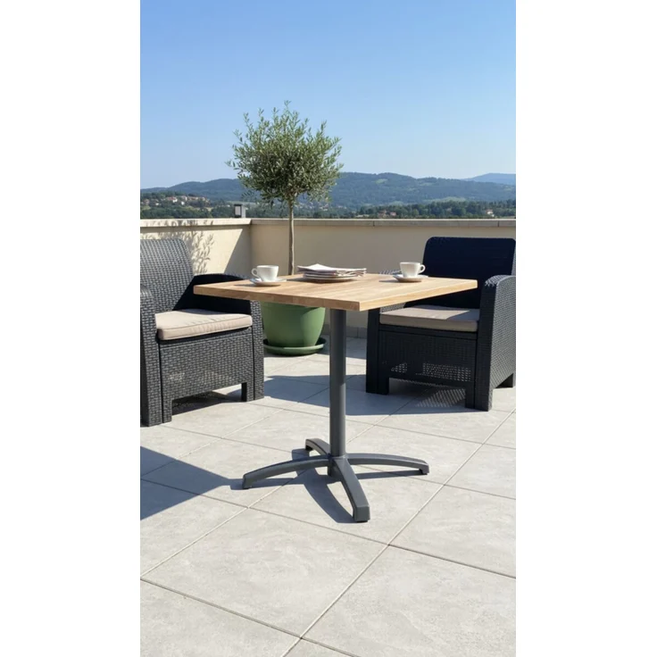 Teakholz Tisch mit Alu Tischgestell, Indoor, klappbar, eckig 70 x 70cm, handgefertigt – Bild 3
