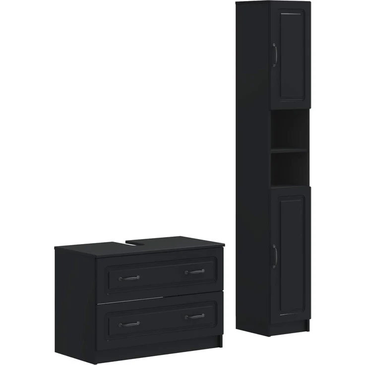 vidaXL 2-teiliges Badezimmer Schrank Set UTRECHT Schwarz Holzwerkstoff 3417568 – Bild 2