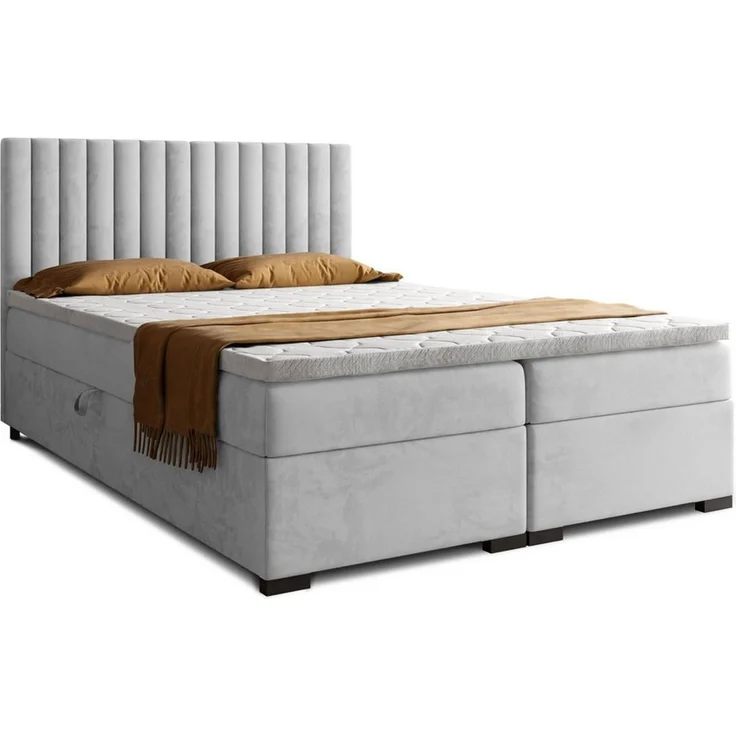 Beautysofa Boxspringbett ERIC mit Bettkasten (mit hohem Schlafkomfort, Premium Polsterbett in 6 angesagten Farben), Doppelbett mit integrierter Federkernmatratze & Topper GRATIS – Bild 1