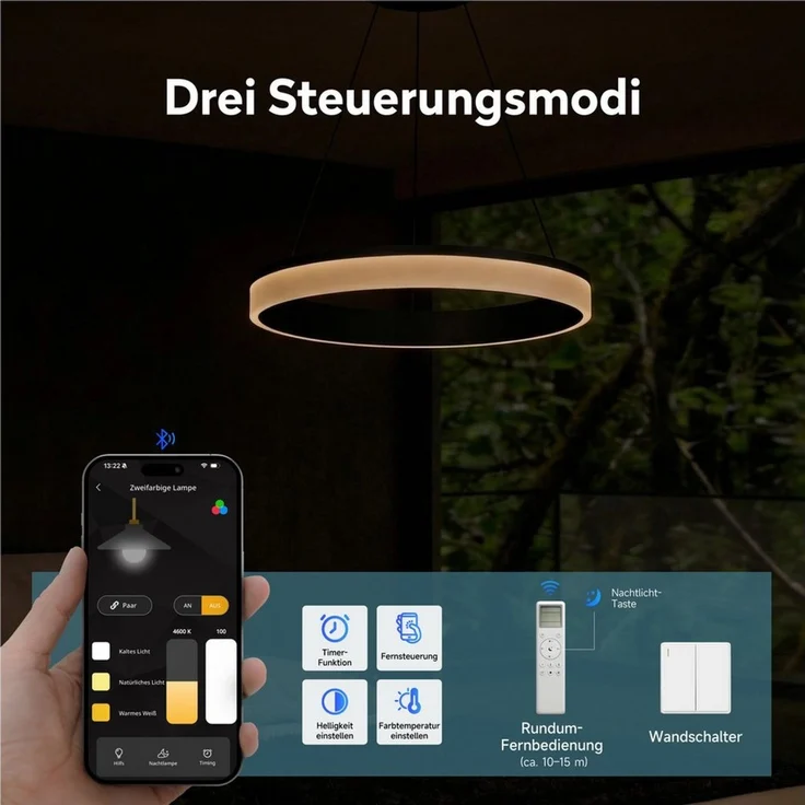 doporro Pendelleuchte Pendellampe Esszimmerlampe Dimmbar mit App & Fernbedienung Luvina02, einstellbarer Farbtemperatur von 3000–6000K, LED-Pendellampe – Bild 2