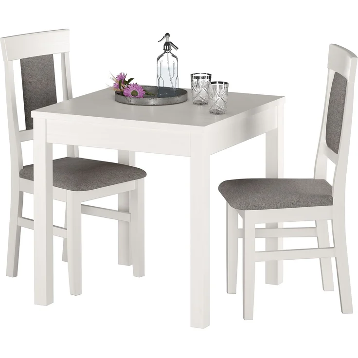 Gepolsterte kleine Essgruppe Tisch 2 Stühle Kiefer Massivholz weiß-grau 90.70-50 A W Set 25 – Bild 2