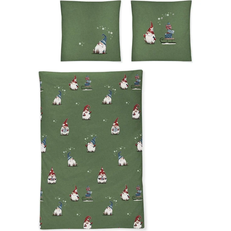 Irisette Biber Bettwäsche Koala 8778-30 Wichtel Schlitten grün 135x200 – Bild 1