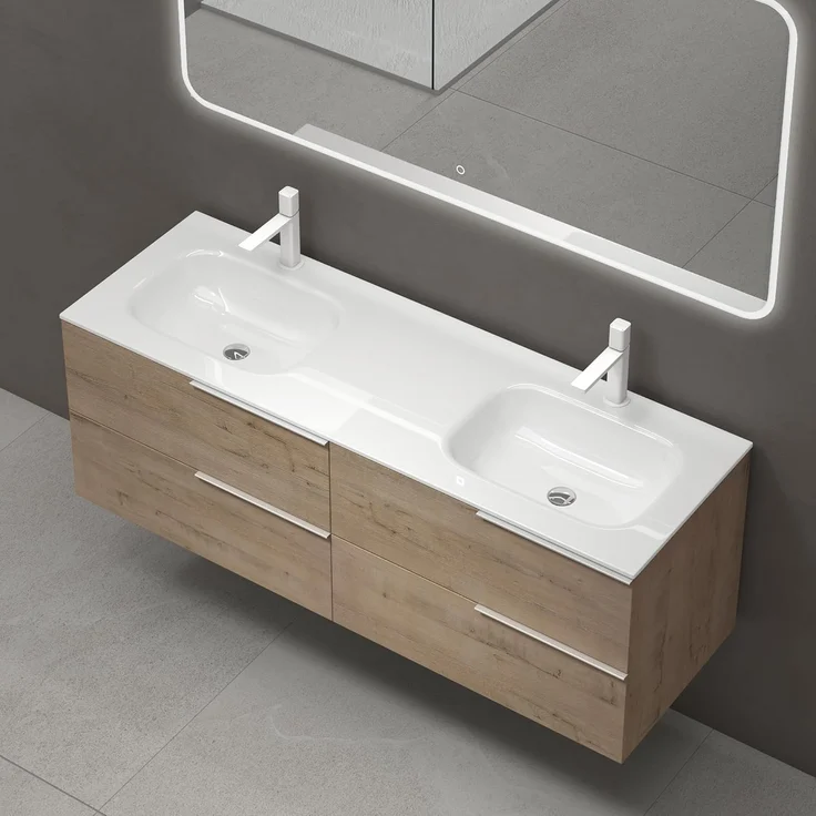 doporro Badmöbel-Set Waschbeckenunterschrank aus Mineralguss Soft-Close Vanessa – Bild 2