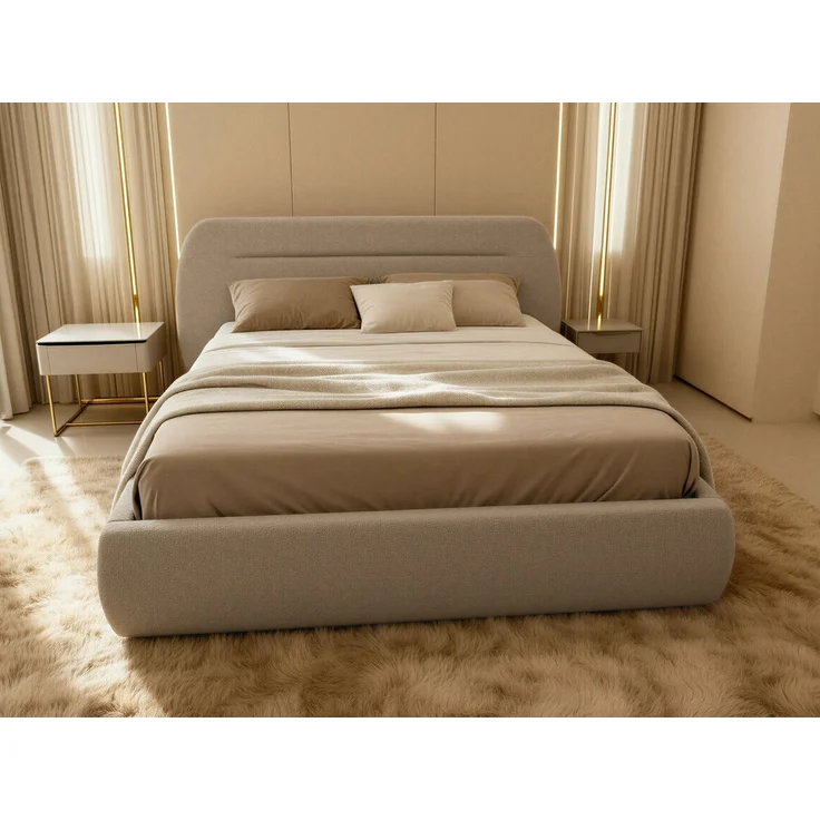 Polsterbett Orio - Bettkasten mit Gasdruckfedern - Doppelbett mit Lattenrost, Bett mit Polsterkopfteil, Bettgestell, Schlafzimmer, Bouclé-Stoff (180 x 200 cm, Beige (Coral 65)) – Bild 3