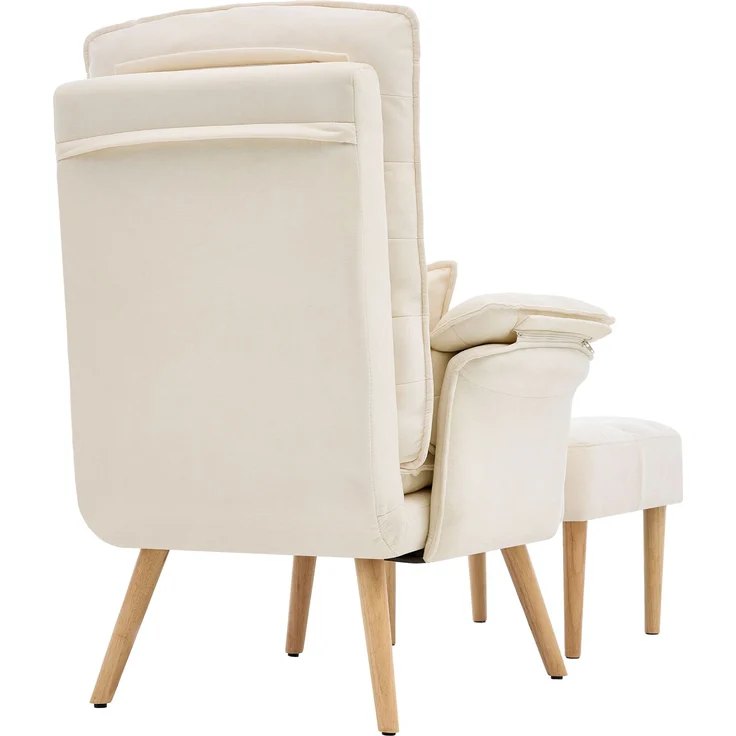 Merax Relaxsessel mit Hocker, 5-fach verstellbarer Liegesessel, gepolsterter Lesesessel & Fernsehsessel mit Kopf- und Armlehnenkissen, Polstersessel mit Holzbeinen, Beige – Bild 7